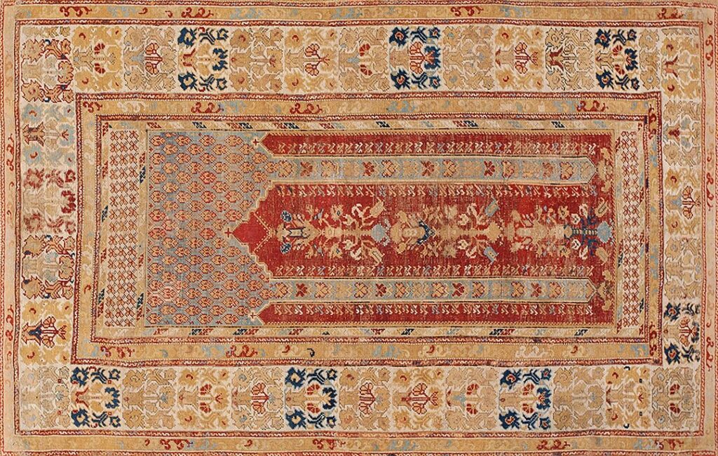 Small tribal geometric antique turkish muslim prayer design kula rug #23732 by rugsonnet