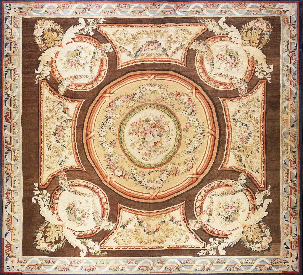 Antique Square Oversized 18th Century French Aubusson Carpet by RugsOnNet