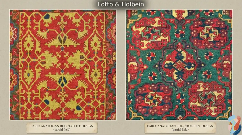 Examplea of lotto and holbein rug designs side by side comparison by rugs on net