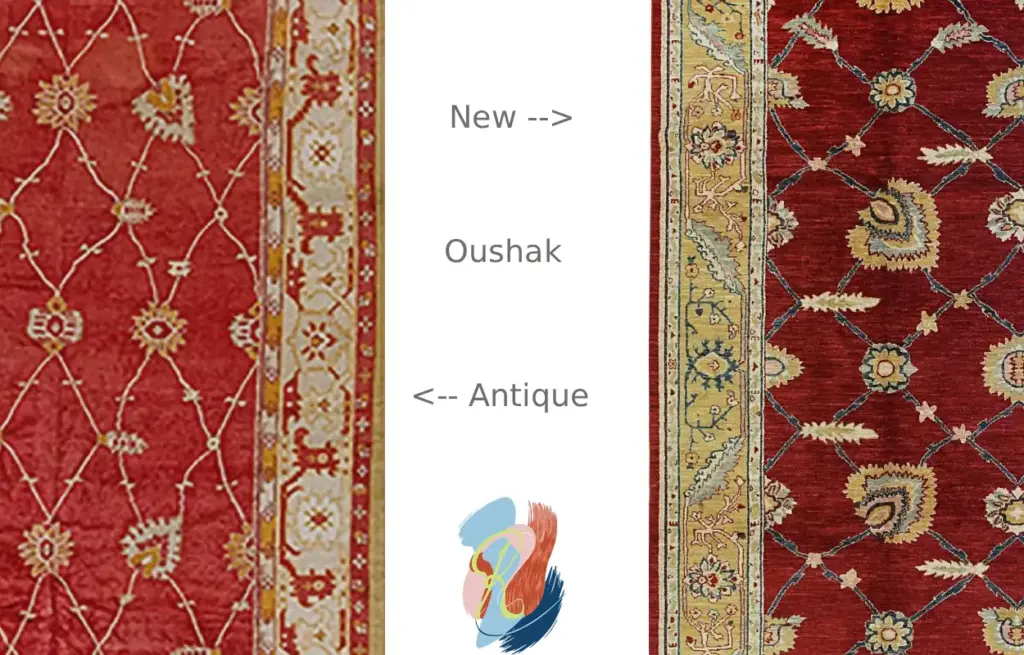 New vs antique oushak rugs side by side comparison by rugsonnet