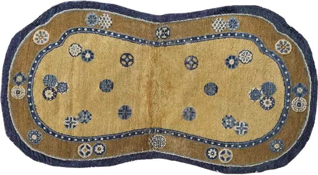 Rare antique mid 18th century chinese saddle horse cover yellow ningxia rug by rugsonnet