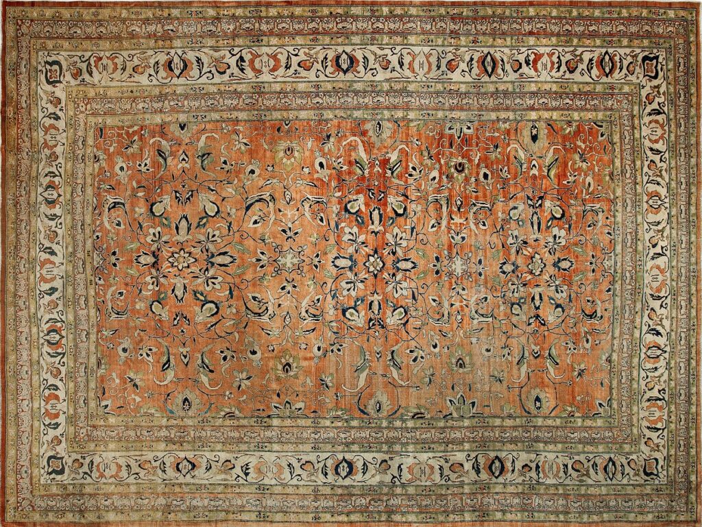 Rustic Fine Antique Floral Design Persian Tabriz Rug by RugsOnNet