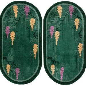 1920s Antique Green Chinese Art Deco Carpet 2'×4' Hand-Knotted Wool