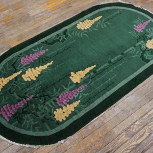 1920s Antique Green Chinese Art Deco Carpet 2'×4' Hand-Knotted Wool - detail view 9