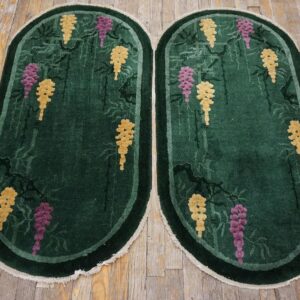 1920s Antique Green Chinese Art Deco Carpet 2'×4' Hand-Knotted Wool - detail view 1