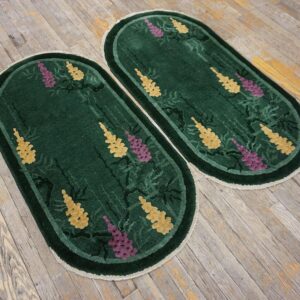 1920s Antique Green Chinese Art Deco Carpet 2'×4' Hand-Knotted Wool - detail view 2
