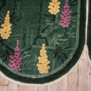 1920s Antique Green Chinese Art Deco Carpet 2'×4' Hand-Knotted Wool - detail view 3