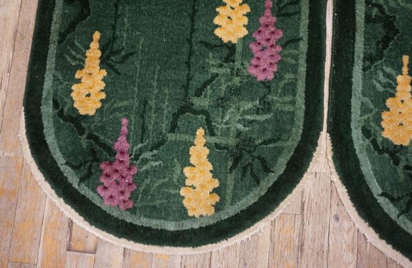 1920s knotted antique green chinese - art deco small scatter size wool rectangleval rug 4 1920s antique green chinese art deco carpet 2'×4' hand-knotted wool - detail view 3