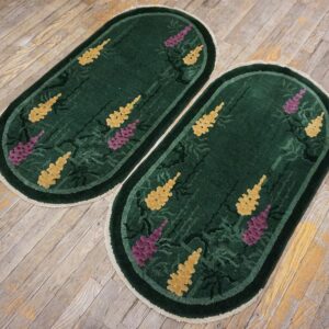 1920s Antique Green Chinese Art Deco Carpet 2'×4' Hand-Knotted Wool - detail view 4