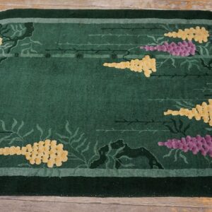 1920s Antique Green Chinese Art Deco Carpet 2'×4' Hand-Knotted Wool - detail view 5