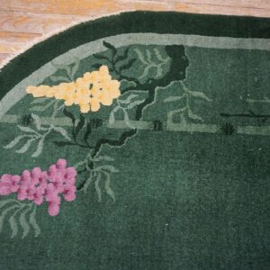 1920s Antique Green Chinese Art Deco Carpet 2'×4' Hand-Knotted Wool - detail view 6
