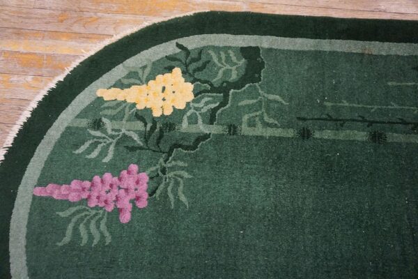 1920s knotted antique green chinese - art deco small scatter size wool rectangleval rug 7 1920s antique green chinese art deco carpet 2'×4' hand-knotted wool - detail view 6