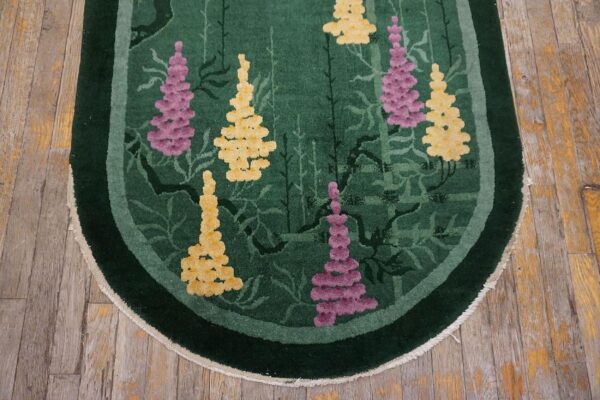 1920s knotted antique green chinese - art deco small scatter size wool rectangleval rug 8 1920s antique green chinese art deco carpet 2'×4' hand-knotted wool - detail view 7