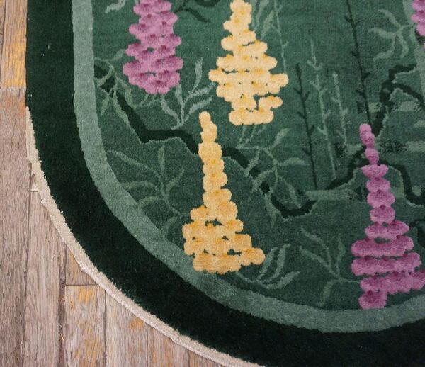 1920s knotted antique green chinese - art deco small scatter size wool rectangleval rug 9 1920s antique green chinese art deco carpet 2'×4' hand-knotted wool - detail view 8