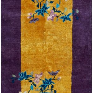 1920s Antique Yellow Chinese Art Deco Carpet 2'×3'10" Hand-Knotted Wool