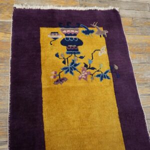 1920s Antique Yellow Chinese Art Deco Carpet 2'×3'10" Hand-Knotted Wool - detail view 1