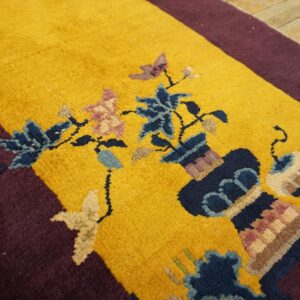 1920s Antique Yellow Chinese Art Deco Carpet 2'×3'10" Hand-Knotted Wool - detail view 3