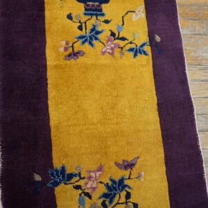 1920s Antique Yellow Chinese Art Deco Carpet 2'×3'10" Hand-Knotted Wool - detail view 4