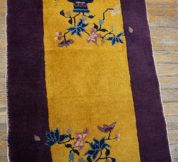 Small scatter size chinese - art deco antique rectangle yellow 1920s knotted wool rug 5 1920s antique yellow chinese art deco carpet 2'×3'10" hand-knotted wool - detail view 4