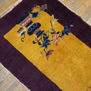 1920s Antique Yellow Chinese Art Deco Carpet 2'×3'10" Hand-Knotted Wool - detail view 5