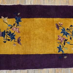 1920s Antique Yellow Chinese Art Deco Carpet 2'×3'10" Hand-Knotted Wool - detail view 6