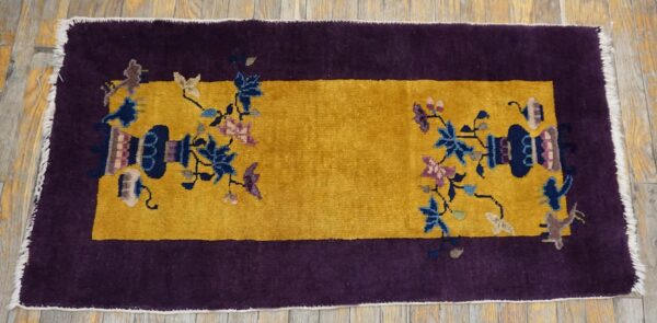 Small scatter size chinese - art deco antique rectangle yellow 1920s knotted wool rug 7 1920s antique yellow chinese art deco carpet 2'×3'10" hand-knotted wool - detail view 6