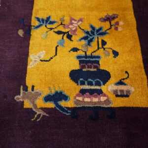 1920s Antique Yellow Chinese Art Deco Carpet 2'×3'10" Hand-Knotted Wool - detail view 7