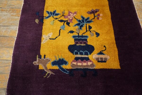 Small scatter size chinese - art deco antique rectangle yellow 1920s knotted wool rug 8 1920s antique yellow chinese art deco carpet 2'×3'10" hand-knotted wool - detail view 7