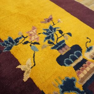 1920s Antique Yellow Chinese Art Deco Carpet 2'×3'10" Hand-Knotted Wool - detail view 8