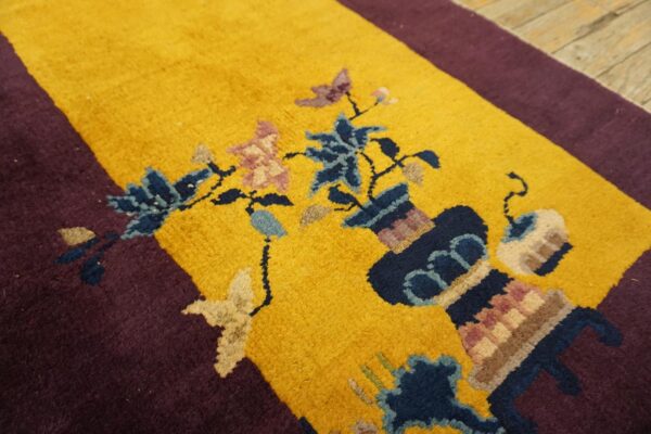 Small scatter size chinese - art deco antique rectangle yellow 1920s knotted wool rug 9 1920s antique yellow chinese art deco carpet 2'×3'10" hand-knotted wool - detail view 8