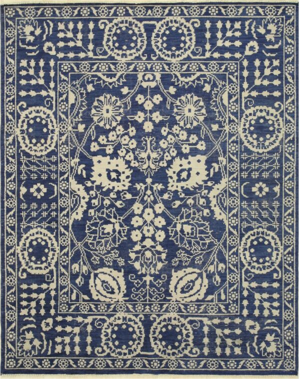 Alluring freya blue hand knotted wool rug