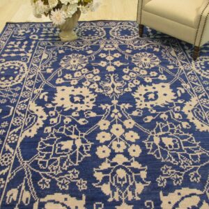 Intricate blue and white floral rug