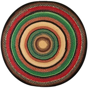 Antique American Braided Folk Art Rug 9' Round, Jewel Tone Colors