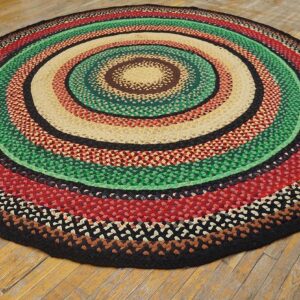 Antique American Braided Folk Art Rug 9' Round, Jewel Tone Colors - detail view 1