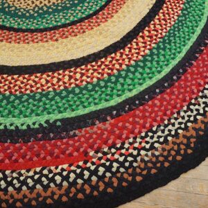 Antique American Braided Folk Art Rug 9' Round, Jewel Tone Colors - detail view 3