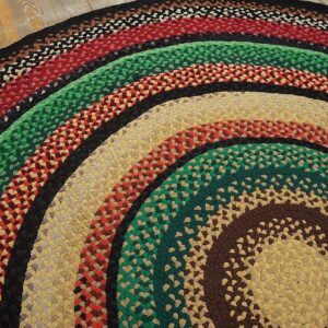 Antique American Braided Folk Art Rug 9' Round, Jewel Tone Colors - detail view 4