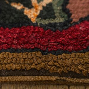 Antique American Hooked Folk Art Rug 3'×7'1" Multicolor Checkerboard X-Motif, 1880s - detail view 7