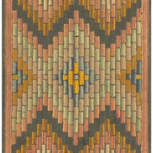 Antique American Hooked Folk Art Rug 3'4"×5'7" Multicolor Geometric, 1880s