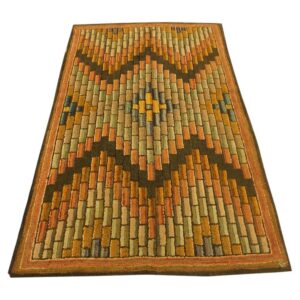 Antique American Hooked Folk Art Rug 3'4"×5'7" Multicolor Geometric, 1880s - detail view 1