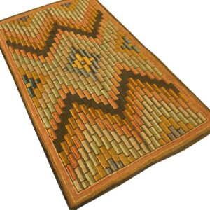 Antique American Hooked Folk Art Rug 3'4"×5'7" Multicolor Geometric, 1880s - detail view 3