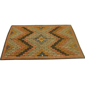 Antique American Hooked Folk Art Rug 3'4"×5'7" Multicolor Geometric, 1880s - detail view 4