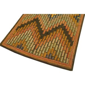 Antique American Hooked Folk Art Rug 3'4"×5'7" Multicolor Geometric, 1880s - detail view 5