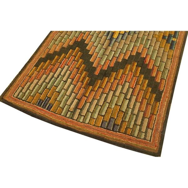 Antique american hooked folk art rug 3'4"×5'7" multicolor geometric, 1880s - detail view 5