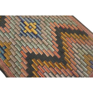 Antique American Hooked Folk Art Rug 3'4"×5'7" Multicolor Geometric, 1880s - detail view 6
