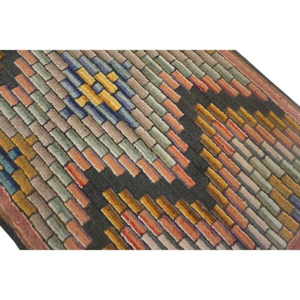 Antique american hooked folk art rug 3'4"×5'7" multicolor geometric, 1880s - detail view 6