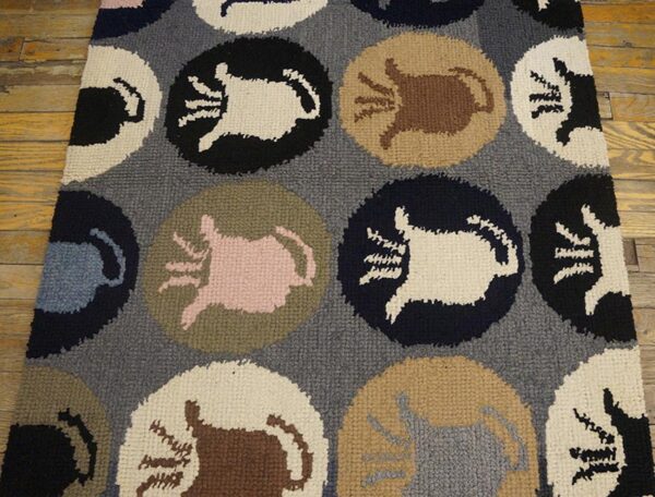 Antique american hooked rug 3'1"×8'9" long format, hand-hooked wool - detail view 6