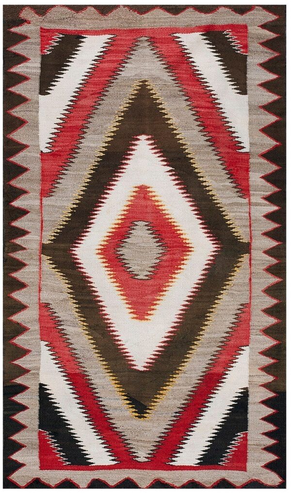 Antique american navajo carpet 3'6"ã—5'9" grey & chocolate brown, 1930s