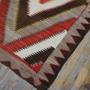 Antique American Navajo Carpet 3'6"Ã—5'9" Grey & Chocolate Brown, 1930s - detail view 8