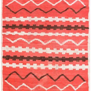 Antique American Navajo Rug 4'4"Ã—7'2" Bright Red Ground, Ivory Border, Transitional Period, Circa 1890