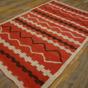 Antique American Navajo Rug 4'4"Ã—7'2" Bright Red Ground, Ivory Border, Transitional Period, Circa 1890 - detail view 9